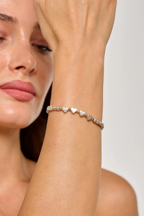 Kiraz Heart Elastic Silver Plated Bracelet