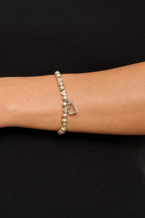 Kiraz Heart Elastic Silver Plated Bracelet