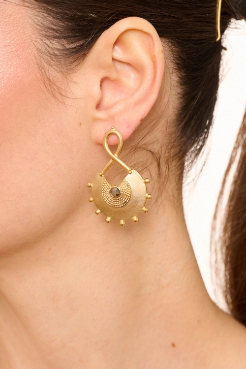 Kiraz Hematite Crystal Stoned Gold Plated Earring