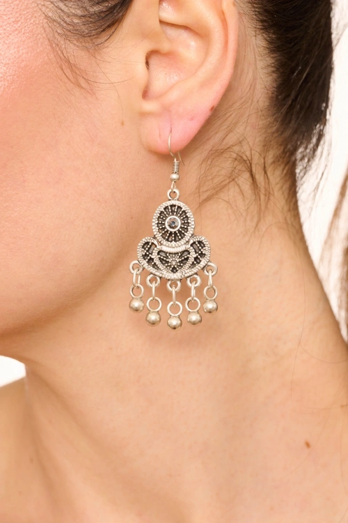 Kiraz Hematite Crystal Stoned Silver Plated Earring