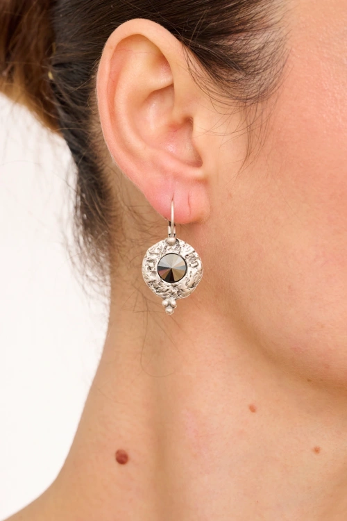 Kiraz Hematite Crystal Stoned Silver Plated Earring