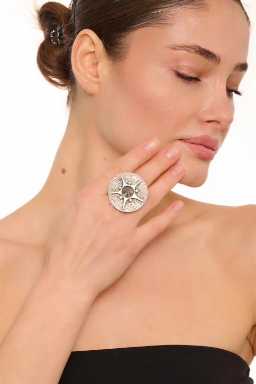 Kiraz Hematite Crystal Stoned Silver Plated Ring