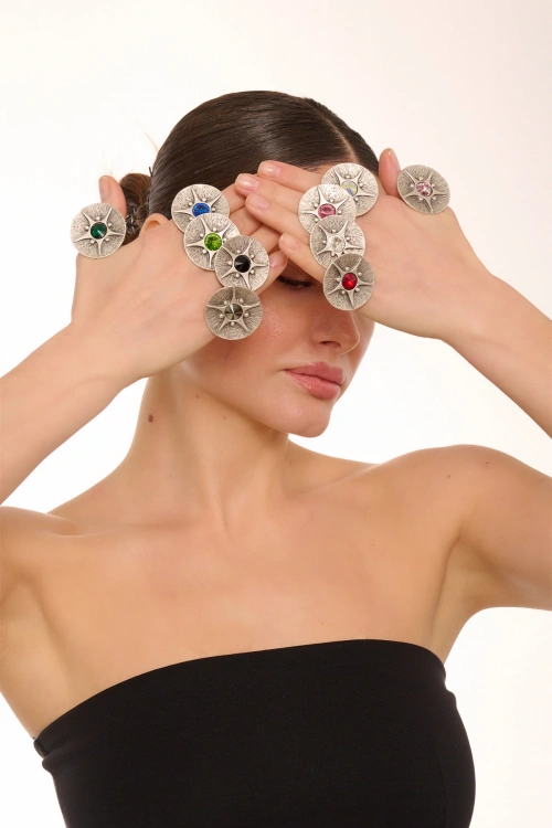 Kiraz Janjan Crystal Stoned Silver Stoned Plated Ring