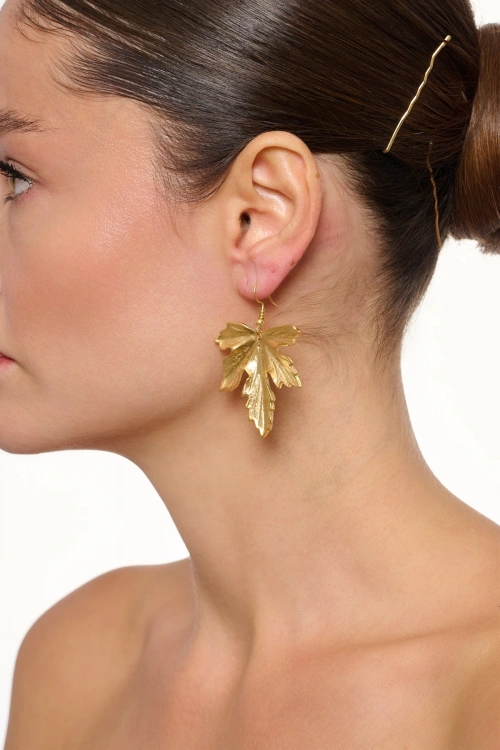 Kiraz Leaf Gold Plated Earring