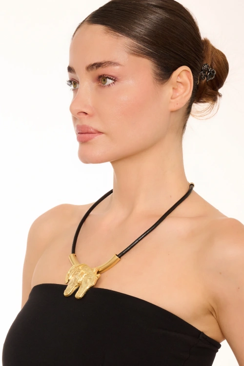 Kiraz Leather Gold Plated Horse Necklace