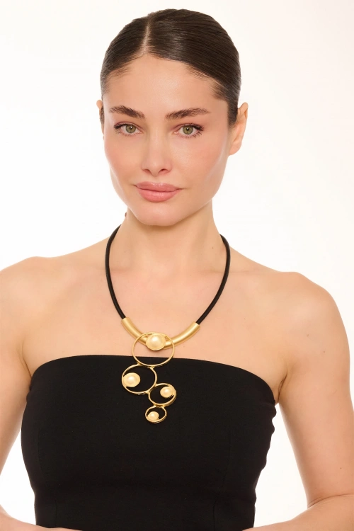 Kiraz Leather Gold Plated Necklace