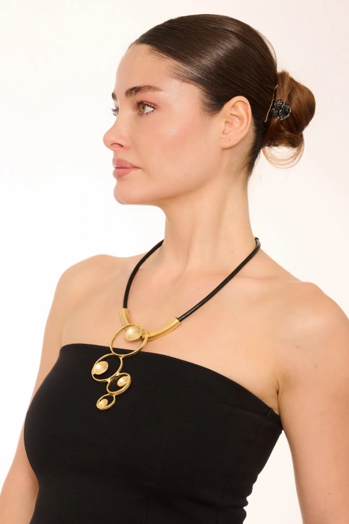 Kiraz Leather Gold Plated Necklace