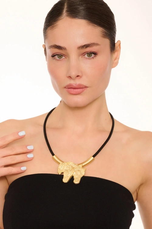 Kiraz Leather Gold Plated Horse Necklace