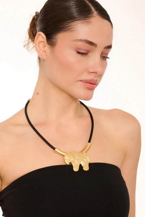 Kiraz Leather Gold Plated Horse Necklace
