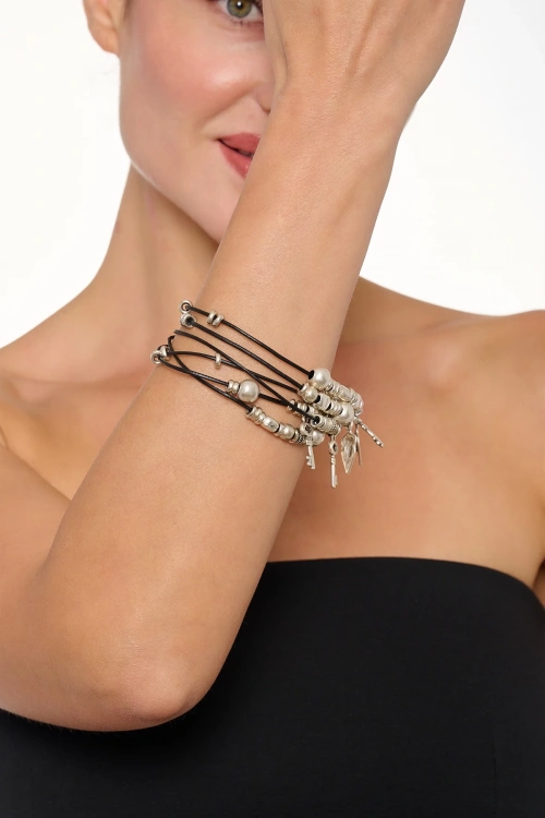 Kiraz Leather Silver Plated Bracelet