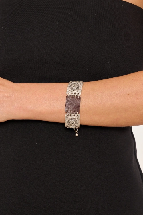 Kiraz Leather Silver Plated Bracelet