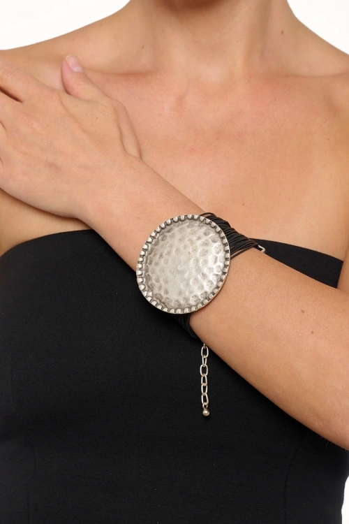 Kiraz Leather Silver Plated Bracelet