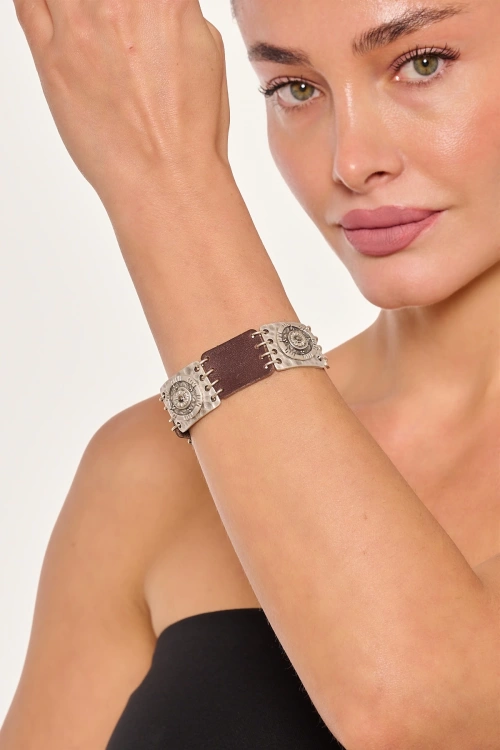 Kiraz Leather Silver Plated Bracelet