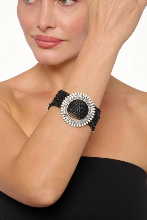 Kiraz Leather Silver Plated Bracelet