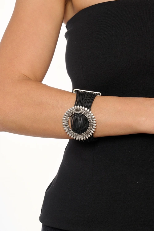 Kiraz Leather Silver Plated Bracelet