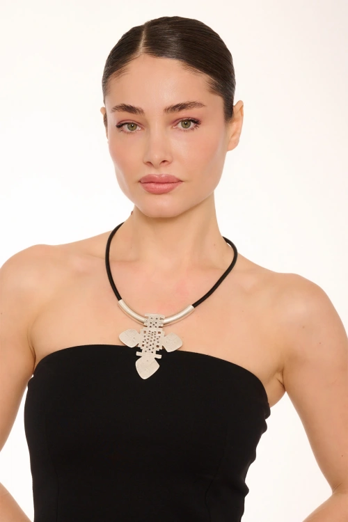 Kiraz Leather Silver Plated Cross Necklace