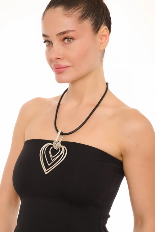 Kiraz Leather Silver Plated Heart Necklace