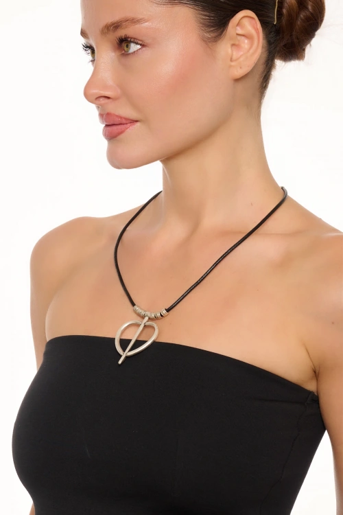 Kiraz Leather Silver Plated Heart Necklace