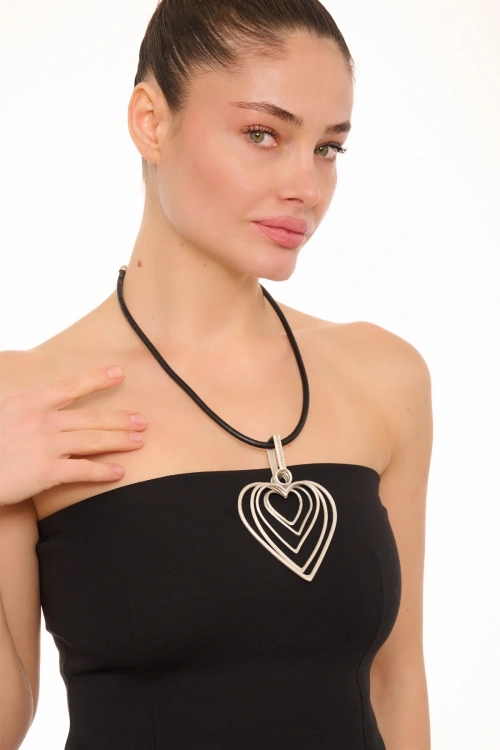Kiraz Leather Silver Plated Heart Necklace