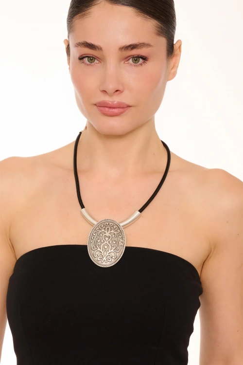 Kiraz Leather Silver Plated Necklace