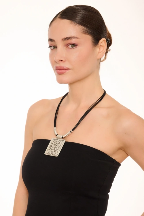Kiraz Leather Silver Plated Necklace