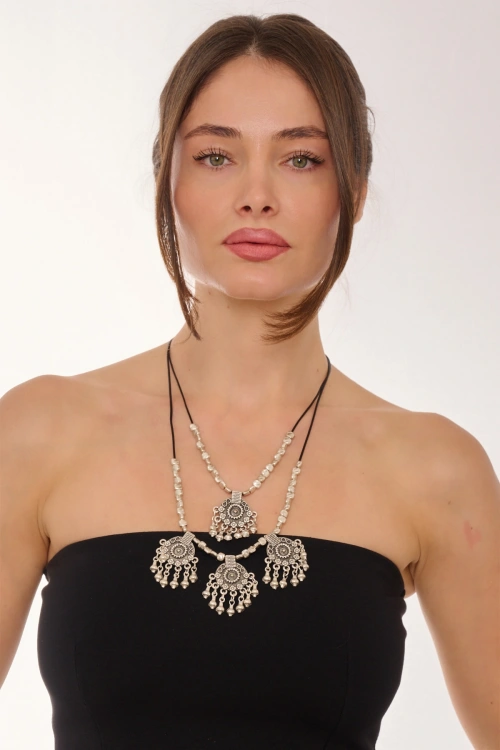 Kiraz Leather Silver Plated Necklace