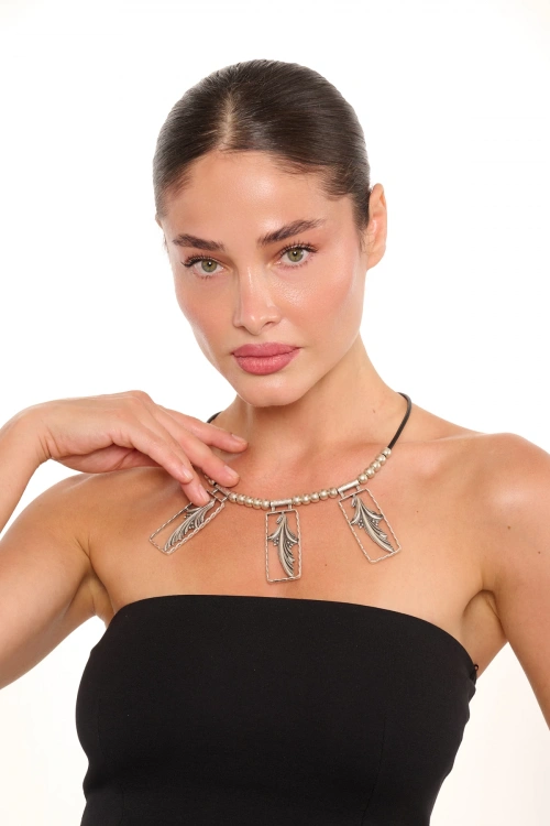 Kiraz Leather Silver Plated Necklace