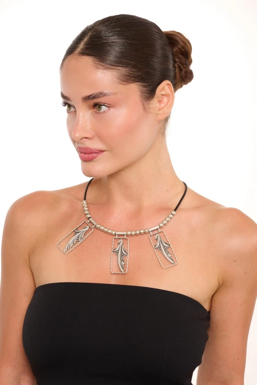 Kiraz Leather Silver Plated Necklace