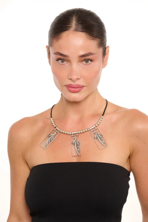 Kiraz Leather Silver Plated Necklace