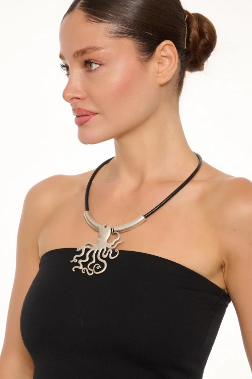 Kiraz Leather Silver Plated Octopus Necklace