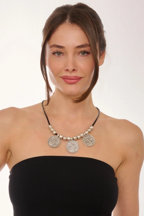 Kiraz Leather Silver Plated Tree Necklace