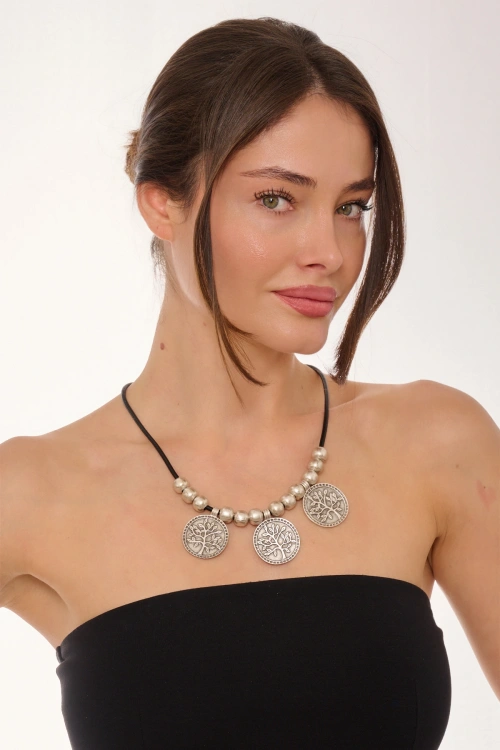Kiraz Leather Silver Plated Tree Necklace