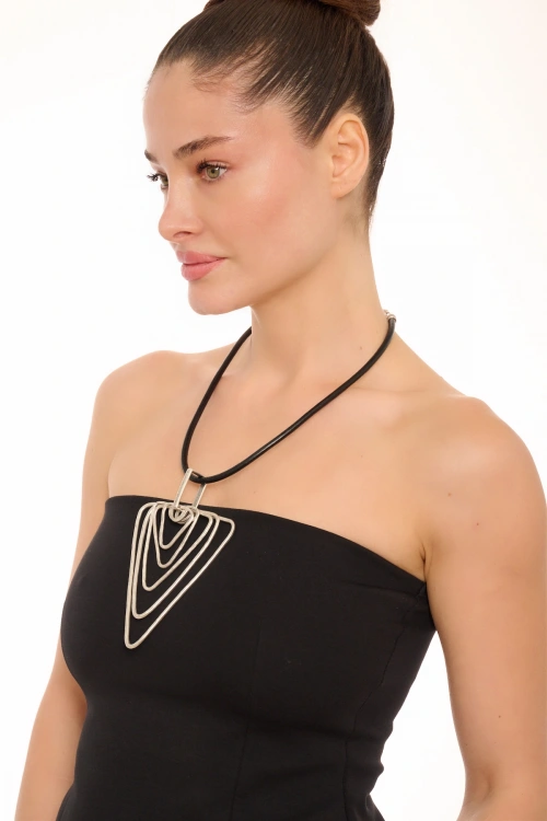 Kiraz Leather Silver Plated Triangle Necklace