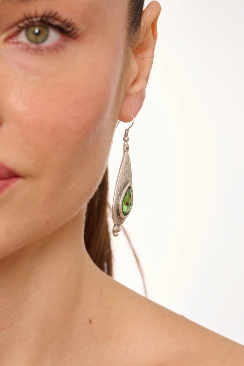 Kiraz Light Green Crystal Stoned Gold Plated Earring