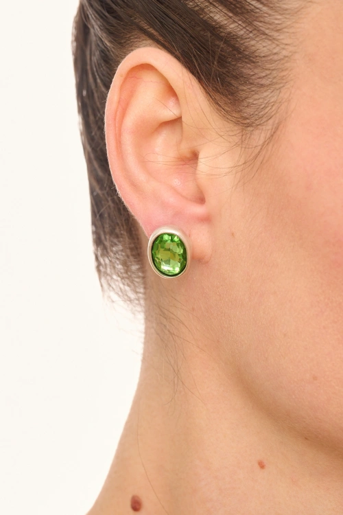 Kiraz Light Green Crystal Stoned Gold Plated Earring