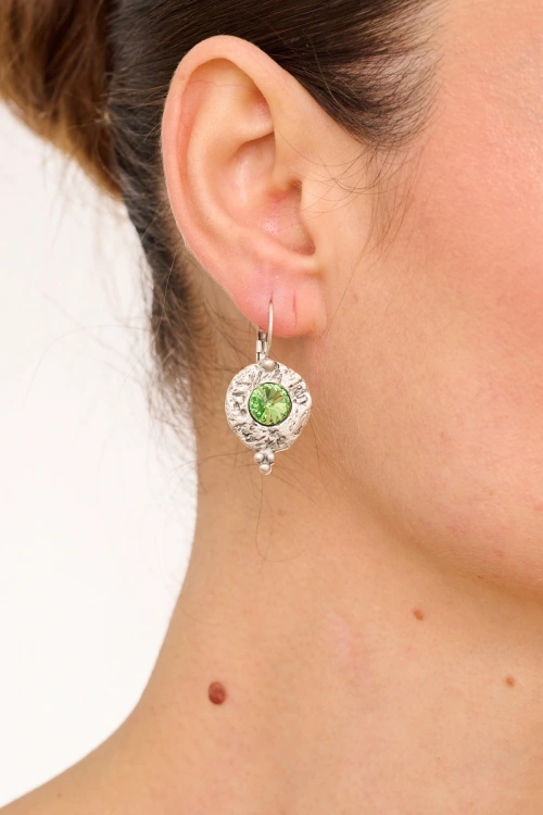 Kiraz Light Green Crystal Stoned Gold Plated Earring