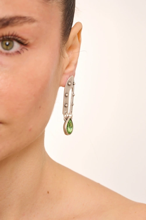 Kiraz Light Green Crystal Stoned Gold Plated Earring