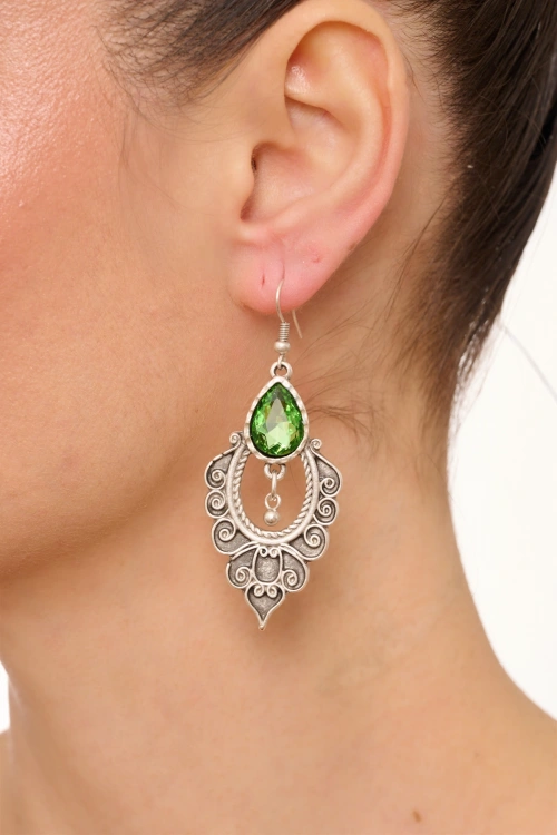 Kiraz Light Green Crystal Stoned Gold Plated Earring