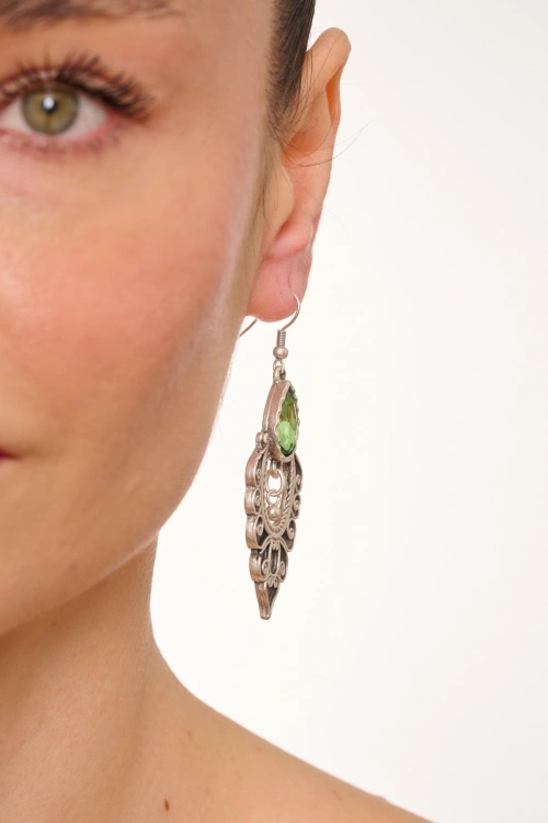 Kiraz Light Green Crystal Stoned Gold Plated Earring