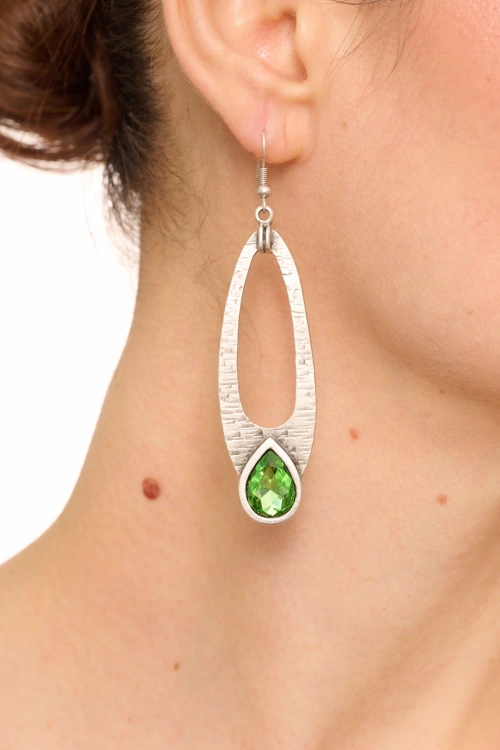 Kiraz Light Green Crystal Stoned Gold Plated Earring