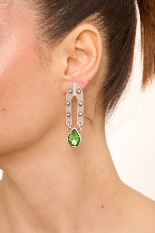Kiraz Light Green Crystal Stoned Gold Plated Earring