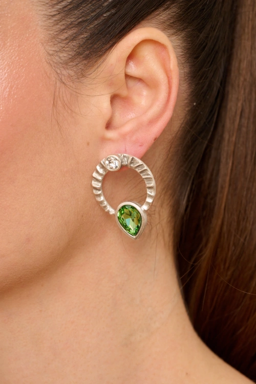 Kiraz Light Green Crystal Stoned Gold Plated Earring