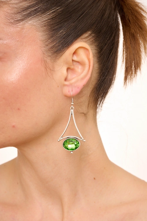 Kiraz Light Green Crystal Stoned Gold Plated Earring