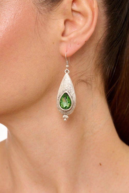 Kiraz Light Green Crystal Stoned Gold Plated Earring