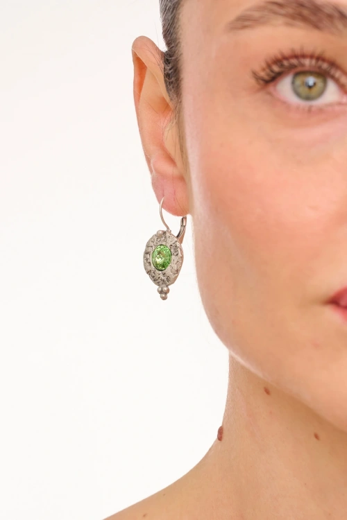 Kiraz Light Green Crystal Stoned Gold Plated Earring