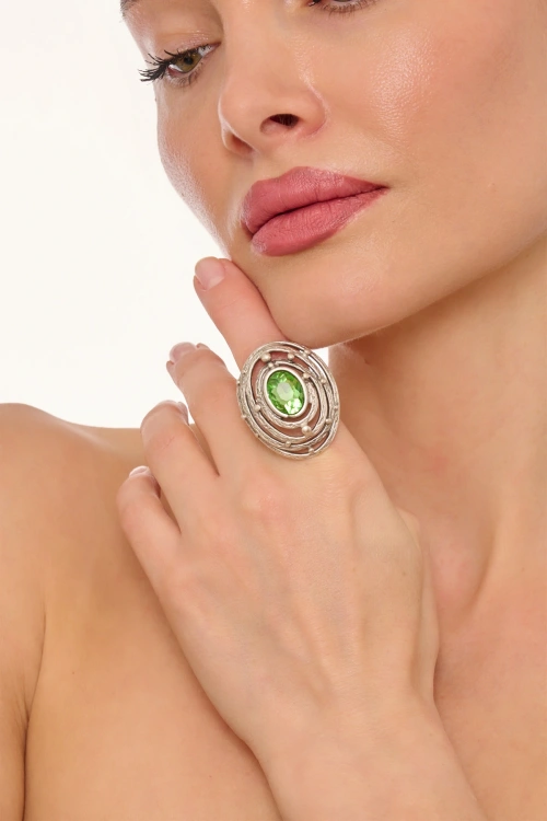 Kiraz Light Green Crystal Stoned Gold Plated Ring