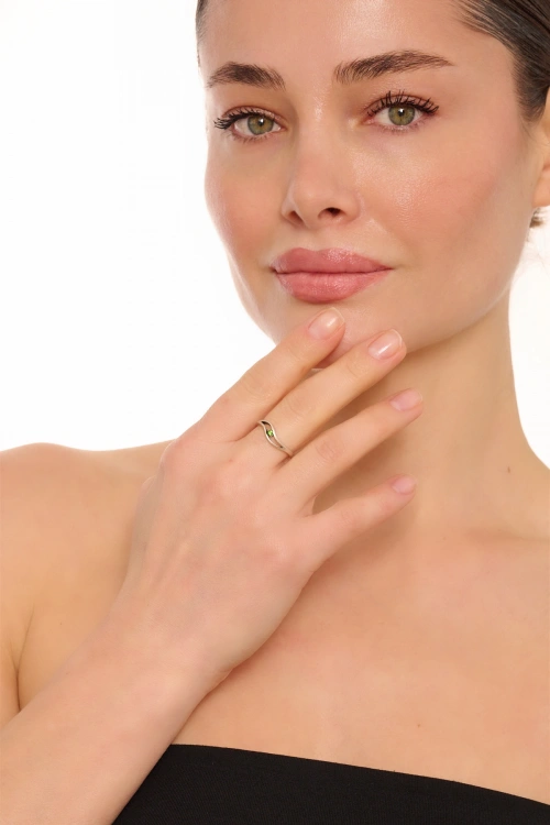 Kiraz Light Green Crystal Stoned Gold Plated Ring