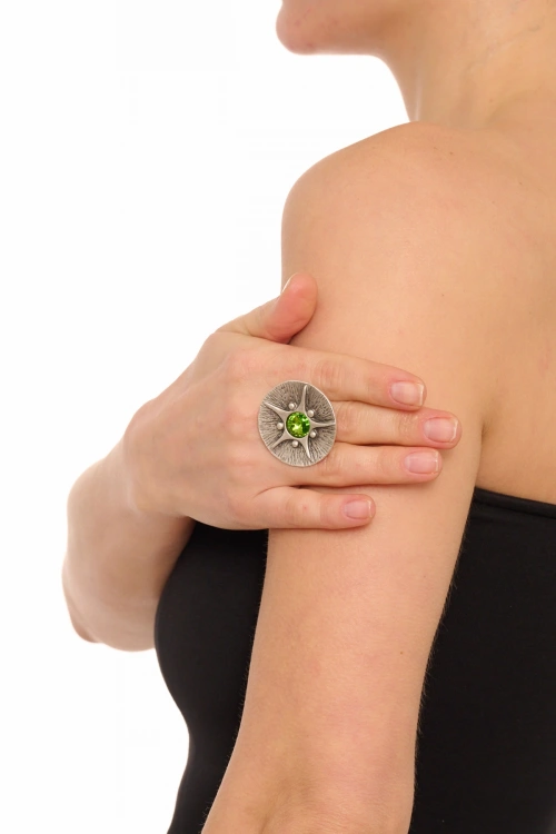 Kiraz Light Green Crystal Stoned Gold Plated Ring