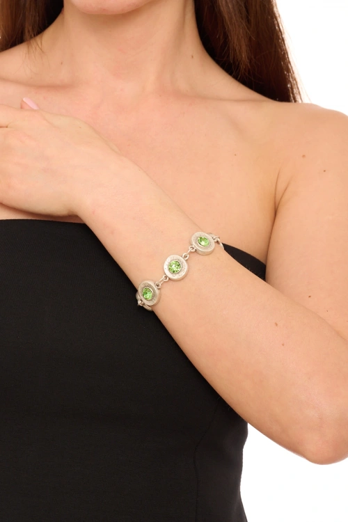 Kiraz Light Green Crystal Stoned Silver Plated Bracelet