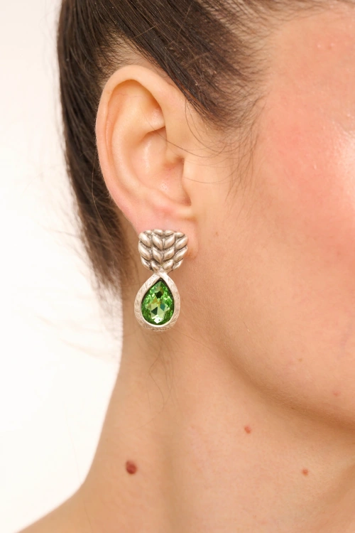 Kiraz Light Green Crystal Stoned Silver Plated Earring